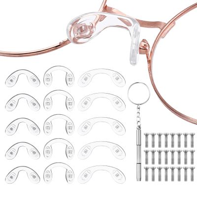 15 Pcs Eyeglasses Nose Pads, U Shaped Glasses Bridge Strap Pads Screw-in Soft Silicone Nose Pad for Glasses Sunglasses Eyewear 3 Sizes Includes Screws and Screwdriver