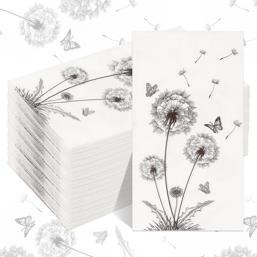120 PCS Dandelion Paper Party Napkins Scalloped Cocktail Napkins Reusable Dandelion Paper Napkins Patterned Christmas Napkins Hand Paper Towels for Birthday Party,Wedding