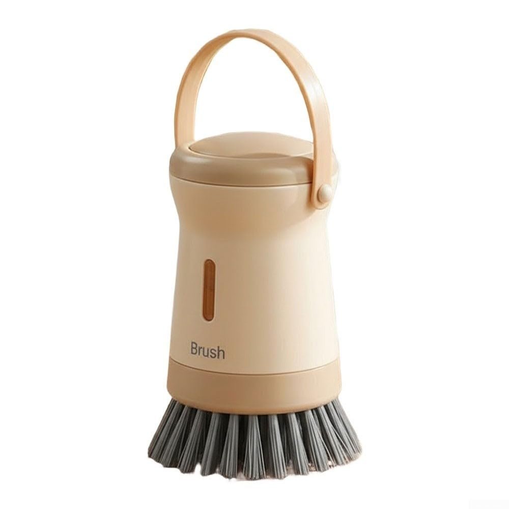 Multifunctional dishwashing brush with refillable soap dispenser for kitchen cleaning pots pans and surfaces ergonomic handle reduces hand fatigue (Cream)