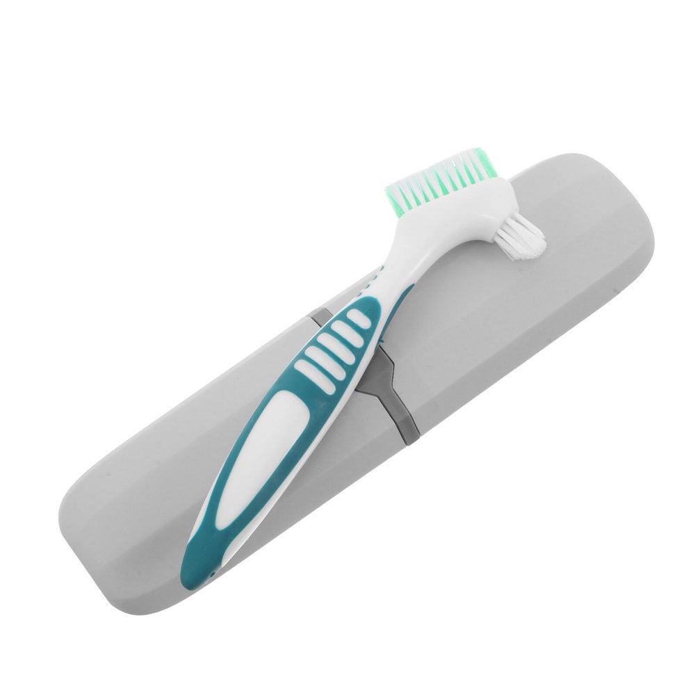 Abaodam Denture Cleaning Toothbrush Double Sided Retainer Brush Cleaner Case Portable Travel Aligner Cleaning Brush Storage Box for False Teeth Care