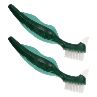 TOYANDONA 2Pcs Double-Sided Denture Cleaning Brush for False Teeth, Hard Bristle False Teeth Brush with Compact Design, Portable Oral Care Tool Suitable for Seniors