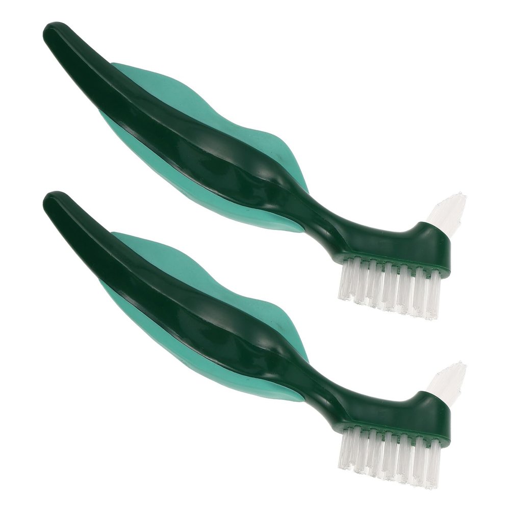 TOYANDONA 2Pcs Double-Sided Denture Cleaning Brush for False Teeth, Hard Bristle False Teeth Brush with Compact Design, Portable Oral Care Tool Suitable for Seniors