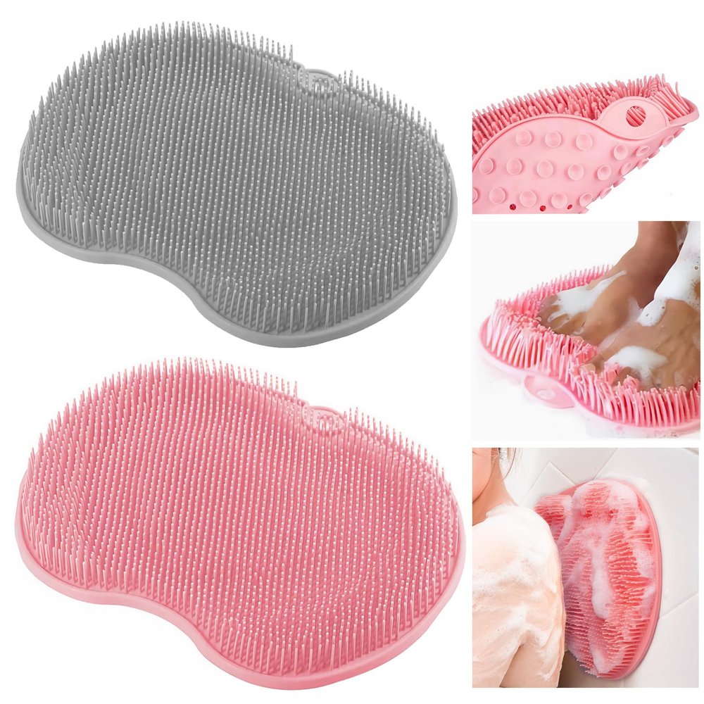 VALWORD 2-Pack Shower Foot Scrubber Mat & Back Washer, No-Bend Cleaning with Strong Suction Cups, Soft Silicone Massage Bath Mat for Deep Exfoliation, Men Women Seniors