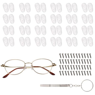 24 Pairs Screw Fixing Silicone Eyeglass Nose Bridge Pads, Transparent Soft Silicone Air Chamber Anti-Slip Eye Glass Nose Grips Repair Kit for Nearsighted Glasses Metal-Framed Glasses Replacement