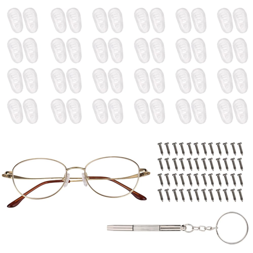 24 Pairs Screw Fixing Silicone Eyeglass Nose Bridge Pads, Transparent Soft Silicone Air Chamber Anti-Slip Eye Glass Nose Grips Repair Kit for Nearsighted Glasses Metal-Framed Glasses Replacement