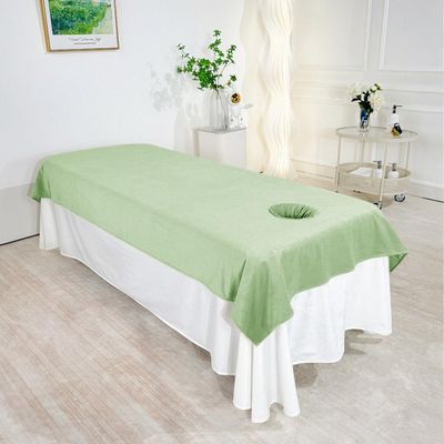 Morbuy Soft Flannel Massage Table Sheet Massage Bed Cover with Face Hole, Solid Color Washable Reusable SPA Beauty Bed Sheet Towel for Salons, SPA and Therapists (Green,90x200cm)