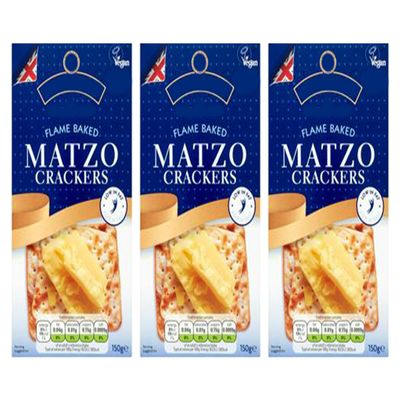 Flame Baked Matzo Crackers, Kosher, Suitable for Vegans and Vegetarians, 150g,Pack Of 3