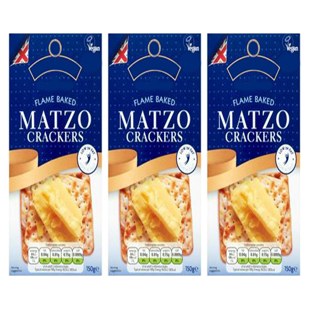 Flame Baked Matzo Crackers, Kosher, Suitable for Vegans and Vegetarians, 150g,Pack Of 3