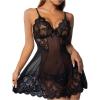 BUhuiBabubu Sexy Lingerie for Women Sets, Womens Lace Chemise Lingerie Sleepwear Nightdress Spaghetti Strap Sheer Babydoll V Neck Floral Mesh Nightgown,Black,L,u02k