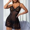 BUhuiBabubu Sexy Lingerie for Women Sets, Womens Lace Chemise Lingerie Sleepwear Nightdress Spaghetti Strap Sheer Babydoll V Neck Floral Mesh Nightgown,Black,L,u02k view 3