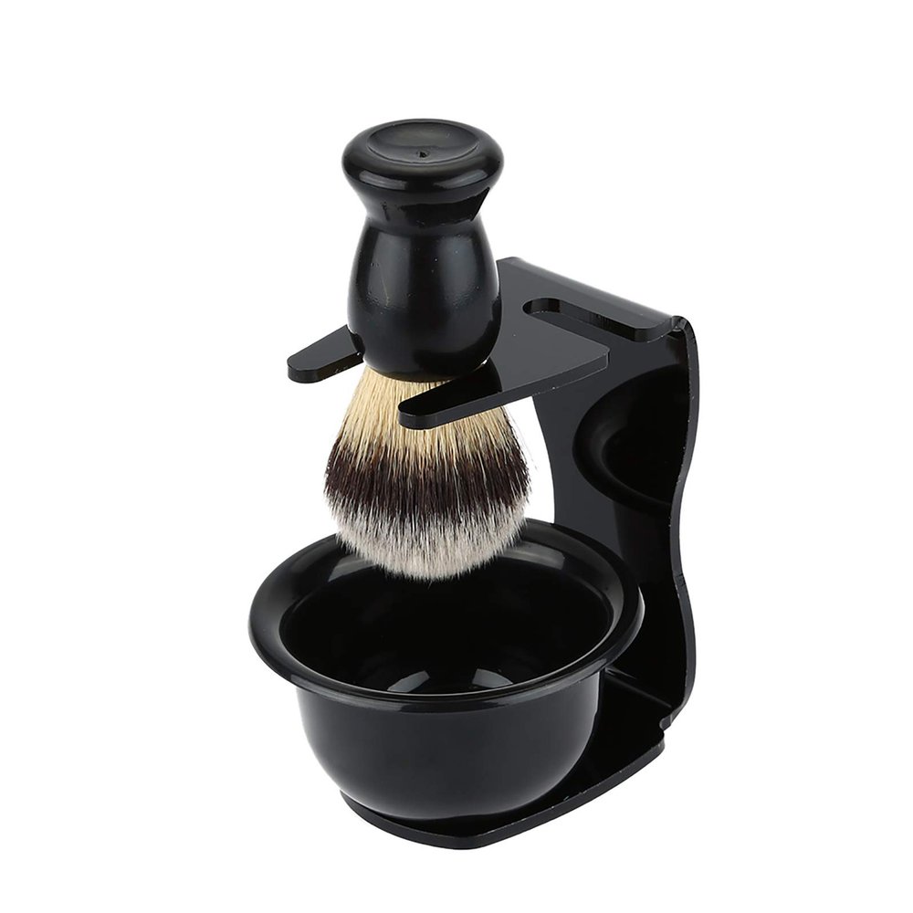 3 In 1 Shaving Brush Kit with Frame Base Soap Bowl and Modern Design Bristle Hair Acrylic Materials Cleaning Tool