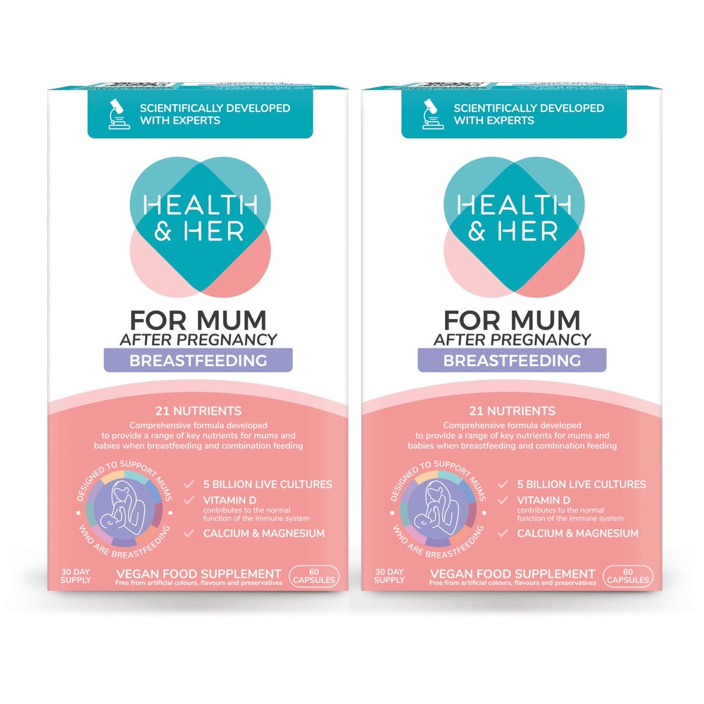 Health & Her for Mum After Pregnancy Breastfeeding Supplement Postnatal Vitamins with Live Cultures, Vitamin D, Calcium & Magnesium, Vegan & Gluten Free (2 Month Supply)