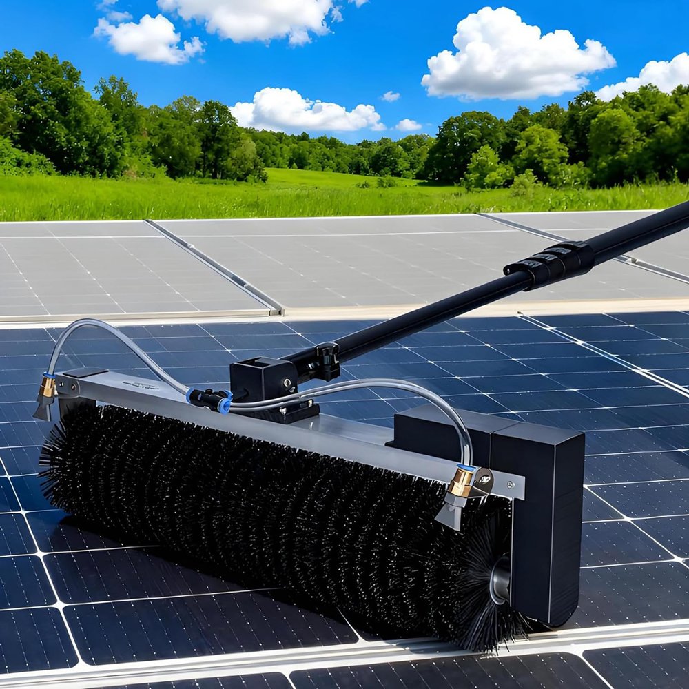 CGLYYDS Electric Photovoltaic Panel Cleaners Outdoor Cleaning Tool, 110V Solar Panel Electric Cleaning Brush Adjustable Extension Handle 60cm Rotating Double Brush Head for Window Glass 3.5m
