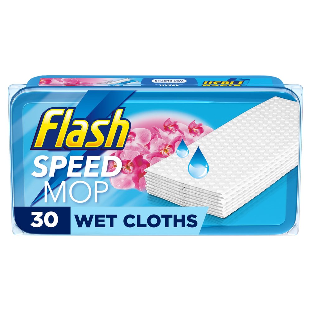 Flash Speedmop Wet Mop Floor Cleaner Refill Wipes For Cleaning Floors, 30 Wet Refills Wild Orchid Scented, For A Fast & Easy Clean