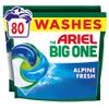 Ariel The Big One PODS, Washing Liquid Laundry Detergent Capsules, 2 x 40 Washes, Alpine Fresh, 2X Stain & Odour Removal, Fast Dissolving Even in Cold