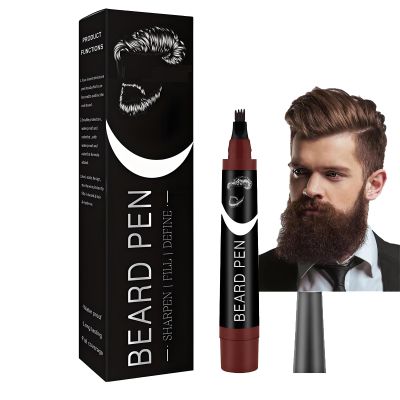 Beard Pencil Filler with Fork Tip, Waterproof Beard Pen for Men, Dye & Brow Enhancer to Fill and Shape - Natural, Multifunctional Grooming Tool for Mustache & Eyebrow (Brown)