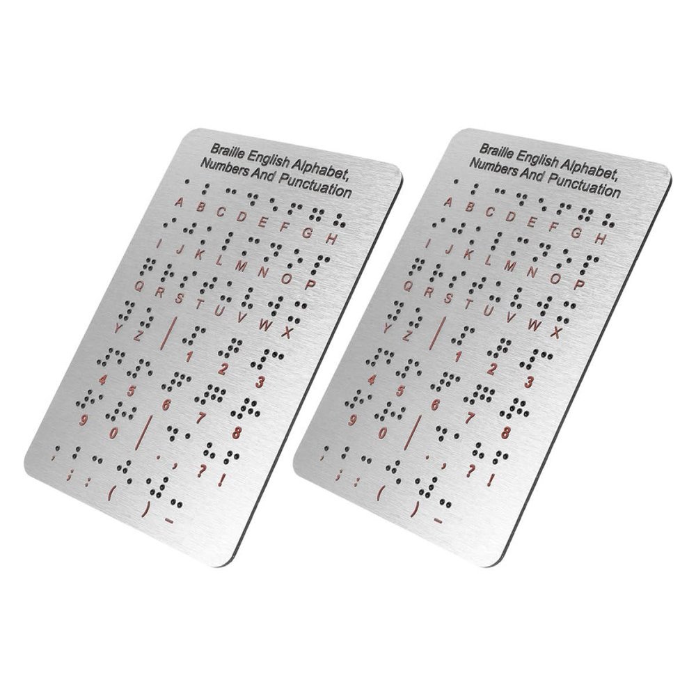 HOODANCOS Braille Alphabet Board with Raised Dots and Punctuation for Beginners 2pcs Interactive Learning Tool, Aluminium-Plastic Panel for Blind Children, Suitable for Home and School Use