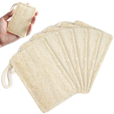 6 Pack Natural Loofah Dish Sponge, 100% Biodegradable Compostable Dishwashing Kitchen Dish Sponges with Cotton Hanging Loop for Kitchen, Bathroom, Household