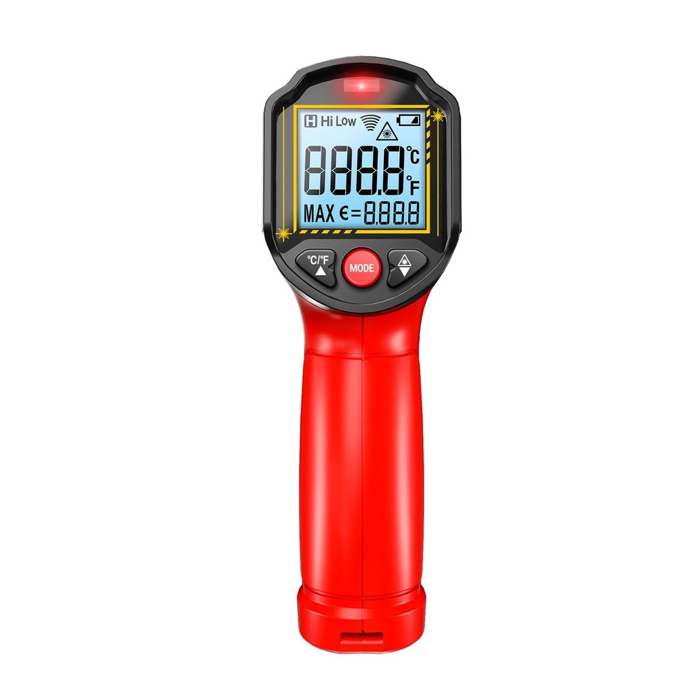 Dpofirs Infrared Thermometer Accurate Non-Contact Temp Gun with Backlight for Industrial Use 12:1 D:S Ratio | Auto-Off Hi/Lo Alarm for HVAC/R Systems ABS Lightweight -50C to 600C (Red)