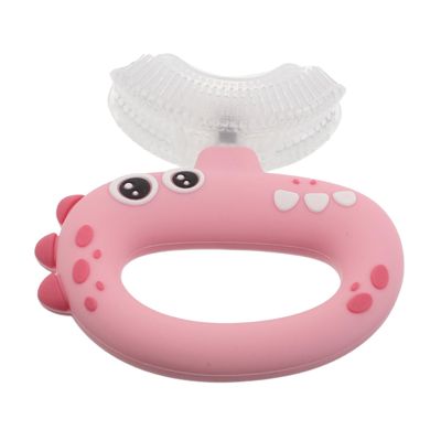 U-Shaped Toddler Toothbrush Silicone Dinosaur Mouthpiece Pink