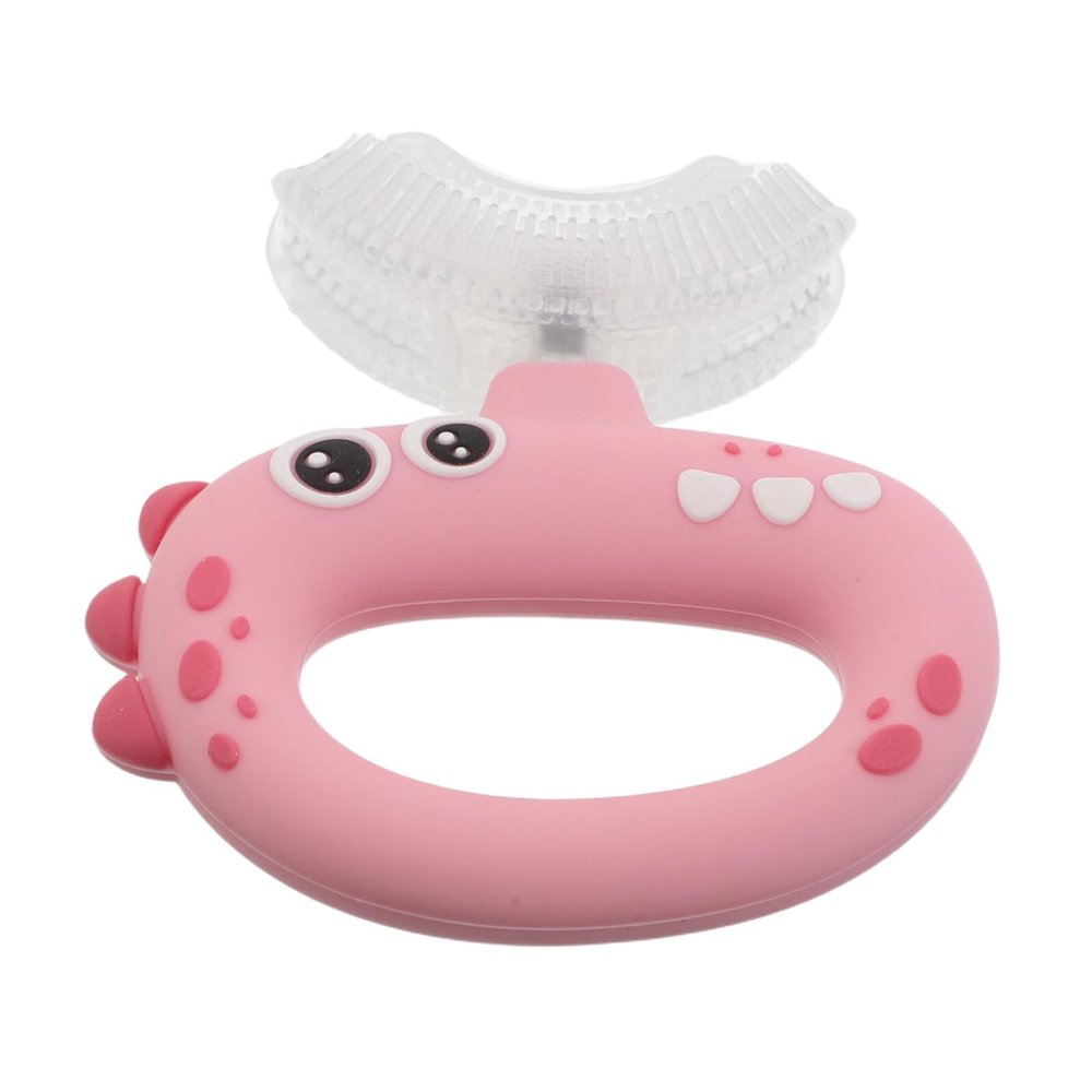 U-Shaped Toddler Toothbrush Silicone Dinosaur Mouthpiece Pink