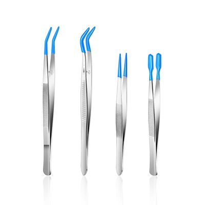 4 Pieces of Blue Dip Plastic Tweezers, Non-Slip Precision Clips, Coin and Stamp Clamping Tools, Suitable for Handmade Jewelry Making, Pet Feeding and Other Scenes.
