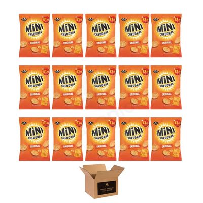 Shopior Mini Cheddars Cheese Grab Bag | Crunchy Oven Baked Biscuits, Classic British Snack, Perfect for Lunchboxes, Parties & Sharing (Jacobs Mini Cheddars Originals, 90g x 15Pack)