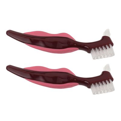 FOMIYES 2Pcs Denture Cleaning Brush Double Head with Multi-Layered Bristles Red Hard Denture Hygiene Brush for Deep Cleaning False Teeth Senior Oral Care Essential