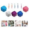 ibasenice Denture Case and Denture Brush Set 10pcs (5 and 5 Soft Bristle Brushes) Travel for Retainer Cleaning and Soaking Random Color view 3