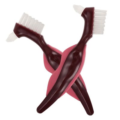 SEWACC 2Pcs Double-Head Hard Bristle Denture Brush for False Teeth Cleaning, Portable Plaque Remover Toothbrush Suitable for Partial Dentures and Soaking Care