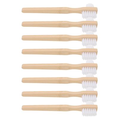 GANAZONO Denture Brush of False Teeth for Effective Cleaning and Oral Appliances 8pcs Dual Headed with Firm Nylon Bristles and Ergonomic Bamboo Handle, Elderly-Friendly Design for Travel