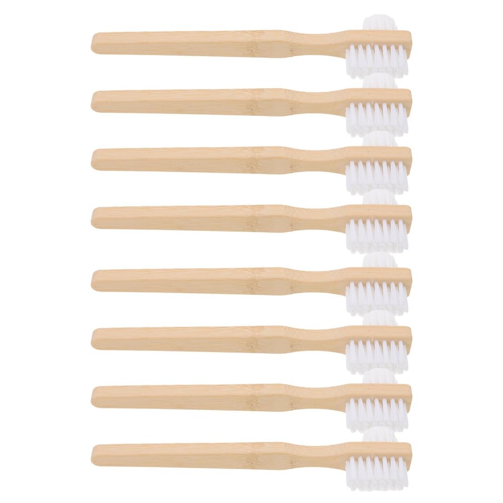 GANAZONO Denture Brush of False Teeth for Effective Cleaning and Oral Appliances 8pcs Dual Headed with Firm Nylon Bristles and Ergonomic Bamboo Handle, Elderly-Friendly Design for Travel