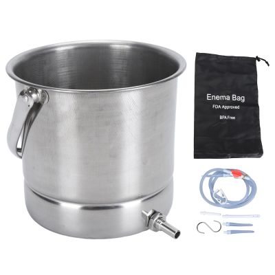 Adfaga Bucket Kit 1.6L Stainless Steel Reusable Shower System for Colon Cleansing Water Washing and Coffee Hydrotherapy with Accessories and Storage Bag