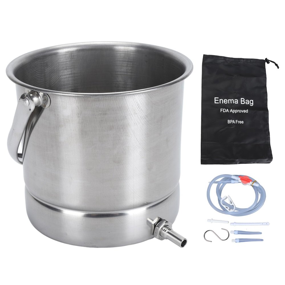 Adfaga Bucket Kit 1.6L Stainless Steel Reusable Shower System for Colon Cleansing Water Washing and Coffee Hydrotherapy with Accessories and Storage Bag