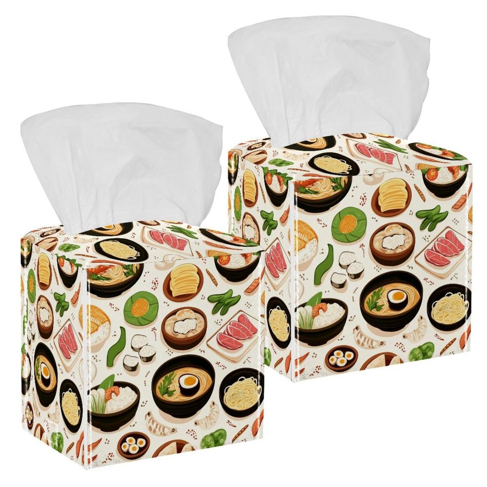 2 pack shrimp tofu ginger bok choy (2) Tissue Box Cover Leather Facial Tissue Dispenser Box Holder for Dresser Bathroom Decorative