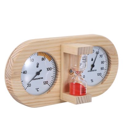 HOODANCOS Sauna Hygrometer and Thermometer with 15-Minute Red Hourglass Sand Timer, Analog Temperature and Humidity Gauge for Steam Room and Spa Bath Accessories, Indoor Sauna Room