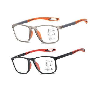 2Pack Progressive Multifocal Reading Glasses For Men Women Blue Light Blocking With Spring Hinges Outdoor Computer Readers Sporty Style Flexible Tr90 Frame(Orange+red,2.5)