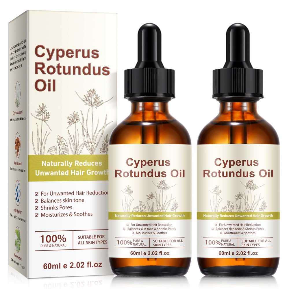 Cyperus Rotundus Oil for Hair Removal, Cyperus Rotundus Oil 60 ml, Inhibits Hair Growth, Reduces Body Unwanted Hair Growth, Shrink Pores, Hydrates, Soothes and Repairs Skin (60ml (Pack of 2))