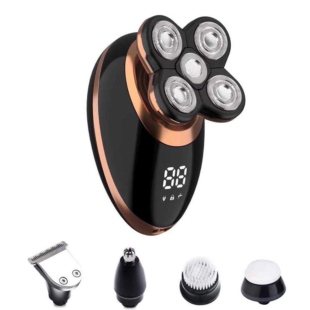 5-in- Cordless Bald Head for Men IPX7, USB-Rechargeable, 5D Floating Blades, Ergonomic Wet/Dry Electric Grooming Kit
