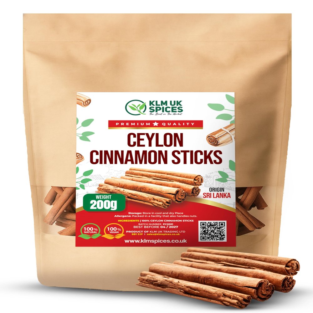 Ceylon Cinnamon Sticks 13 cm (5 Inch) True Sri Lankan Cinnamon Quills, Hand Rolled, Sweet & Mild Aroma, 100% Pure Natural Spice for Tea, Baking & Cooking (200g)