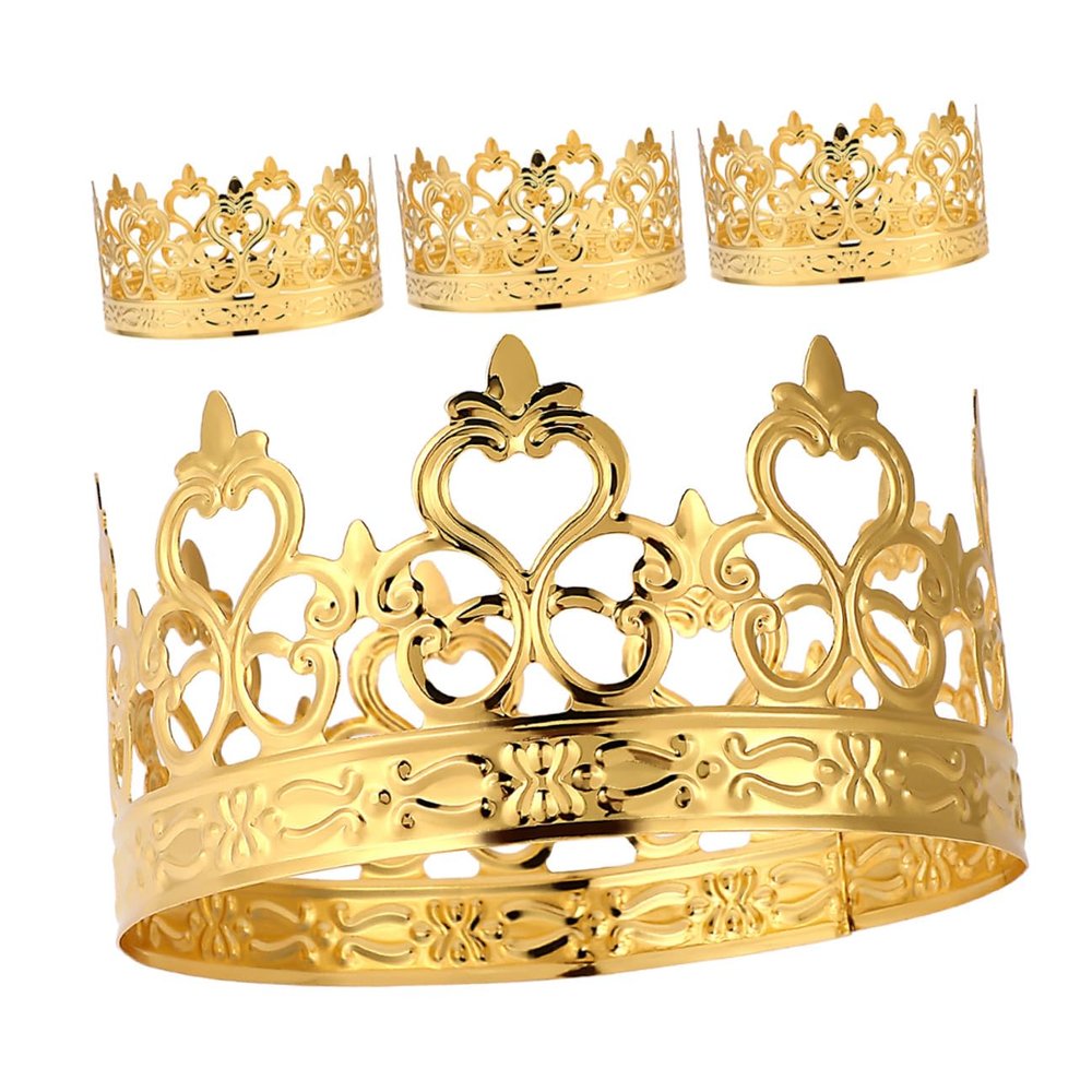 TOMETURE 4pcs Golden Crown Cake Decorations Mini Crown Cake Toppers Iron Material Easy to Carry Elegant Design for Parties and Receptions