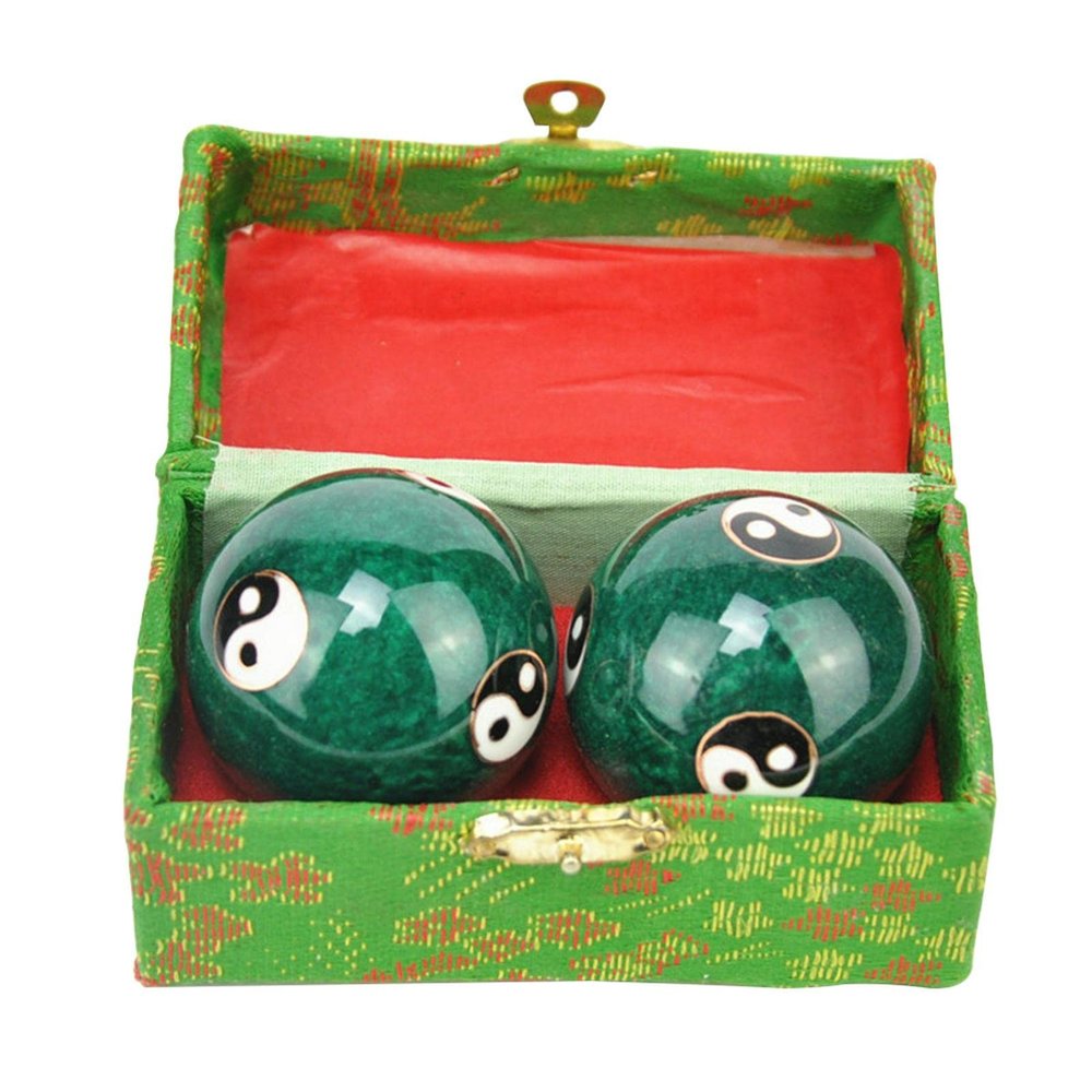 2 Pcs Baoding Balls Chinese Health Exercise Stress Balls, Meditation Massage Handball with Box Hand Exercise Ball for Men Women Stress Relieve and Finger Exercises(Color:Green Tai Ji)