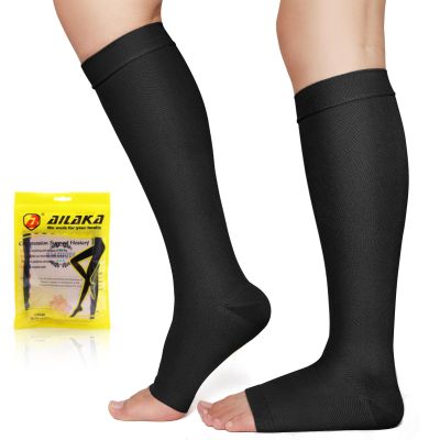 Ailaka Compression Socks for Women 20-30 mmHg, Graduated Support Socks for Men & Women, Breathable Wide Calf, Ideal for Running, Travel, Nursing & Pregnancy (Black, 5XL)