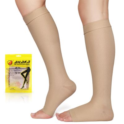 Ailaka Compression Socks for Women 20-30 mmHg, Graduated Support Socks for Men & Women, Breathable Wide Calf, Ideal for Running, Travel, Nursing & Pregnancy (Beige, 5XL)