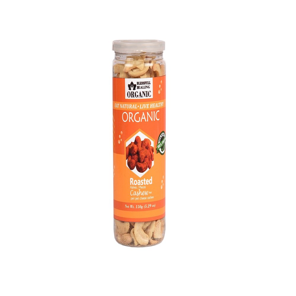 Blessfull Healing Organic Natural, Vegan Peri Peri Cheese Roasted Halves/Pieces Cashew Nuts Crunchy Kaju 150 Gram