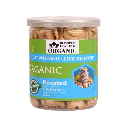Blessfull Healing Organic Natural, Vegan Onion & Sour Cream Roasted Halves/Pieces Cashew Nuts Crunchy Kaju 300 Gram