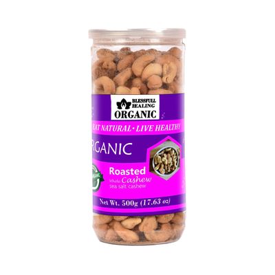 Blessfull Healing Organic Natural, Vegan Sea Salt Roasted Whole Cashew Nuts Crunchy Kaju 500 Gram