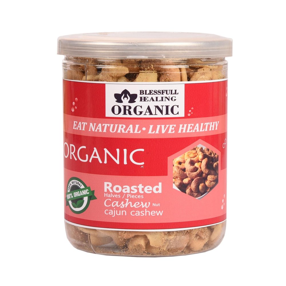 Blessfull Healing Organic Natural, Vegan Cajun Roasted Halves/Pieces Cashew Nuts Crunchy Kaju 250 Gram