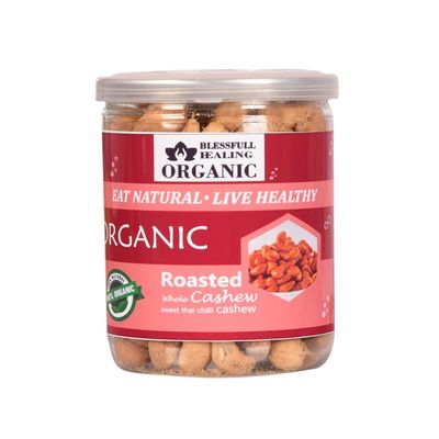 Blessfull Healing Organic Natural, Vegan Sweet Thai Chilli Roasted Whole Cashew Nuts Crunchy Kaju 250 Gram