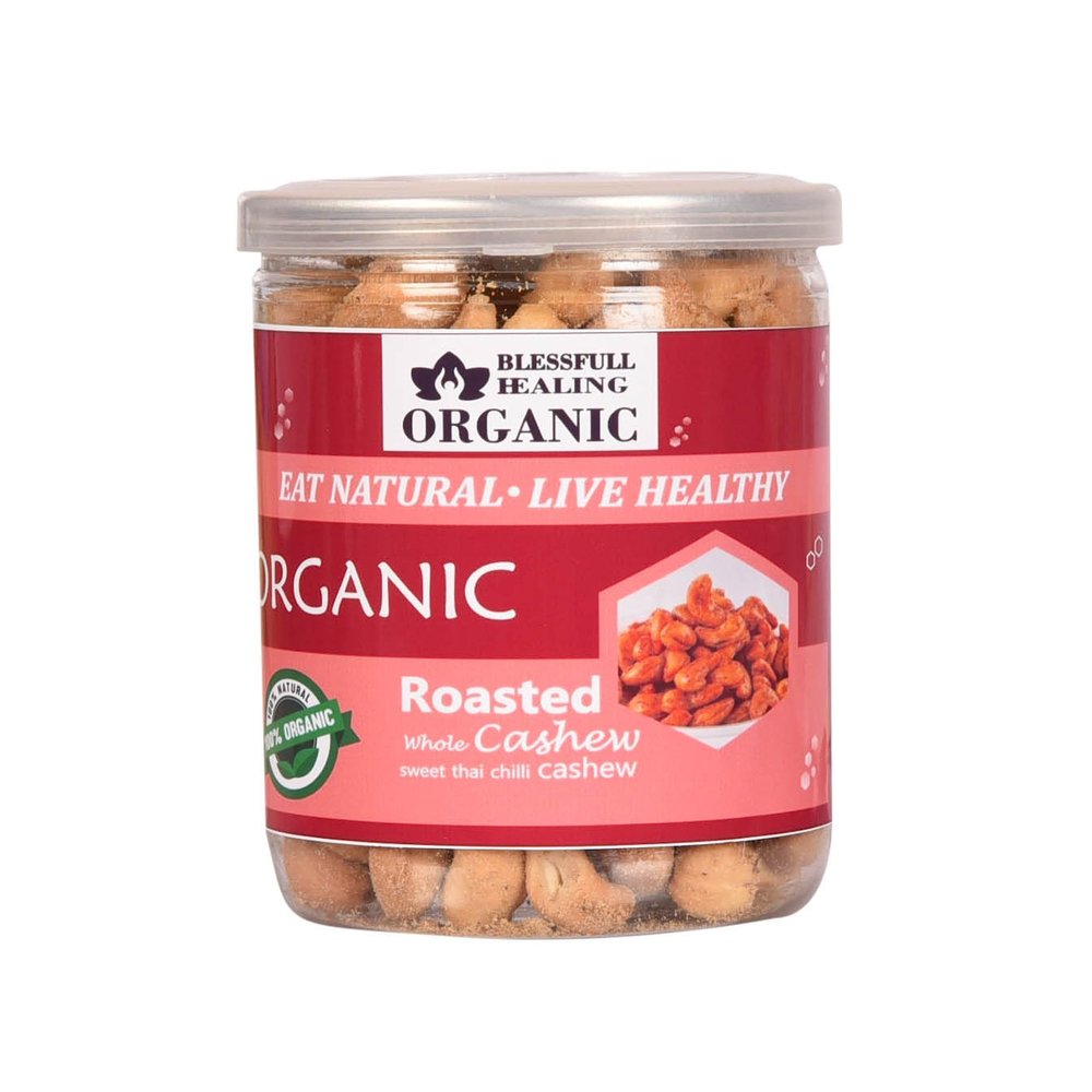 Blessfull Healing Organic Natural, Vegan Sweet Thai Chilli Roasted Whole Cashew Nuts Crunchy Kaju 250 Gram